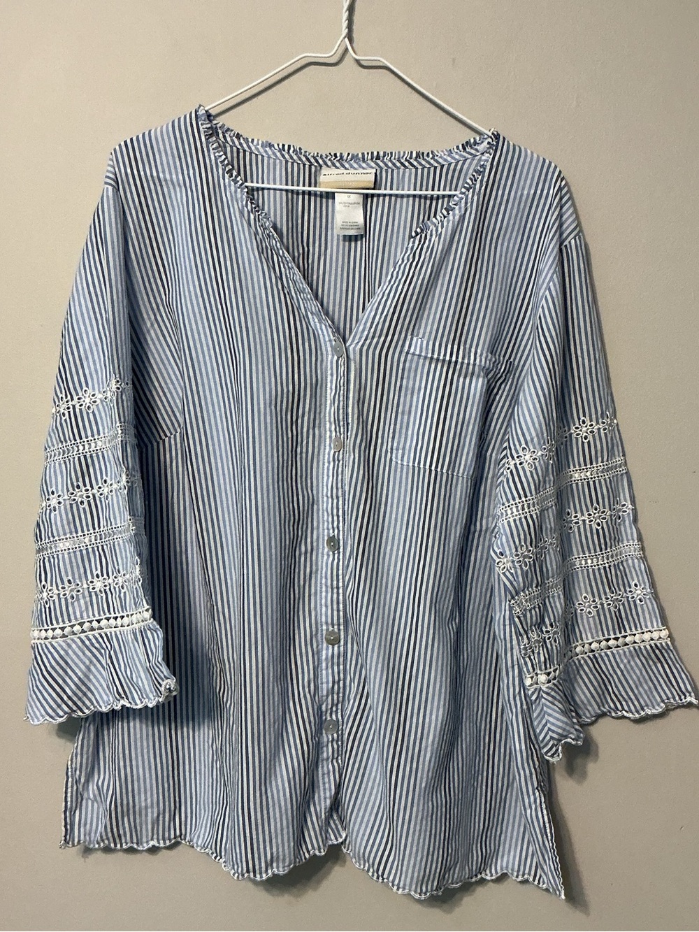 Alfred Dunner Striped Top W/ Embroidered Sleeves